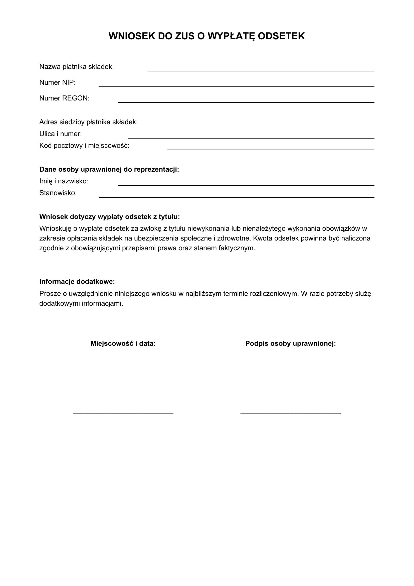 Wniosek Do Zus O Wypłatę Odsetek Wzór
