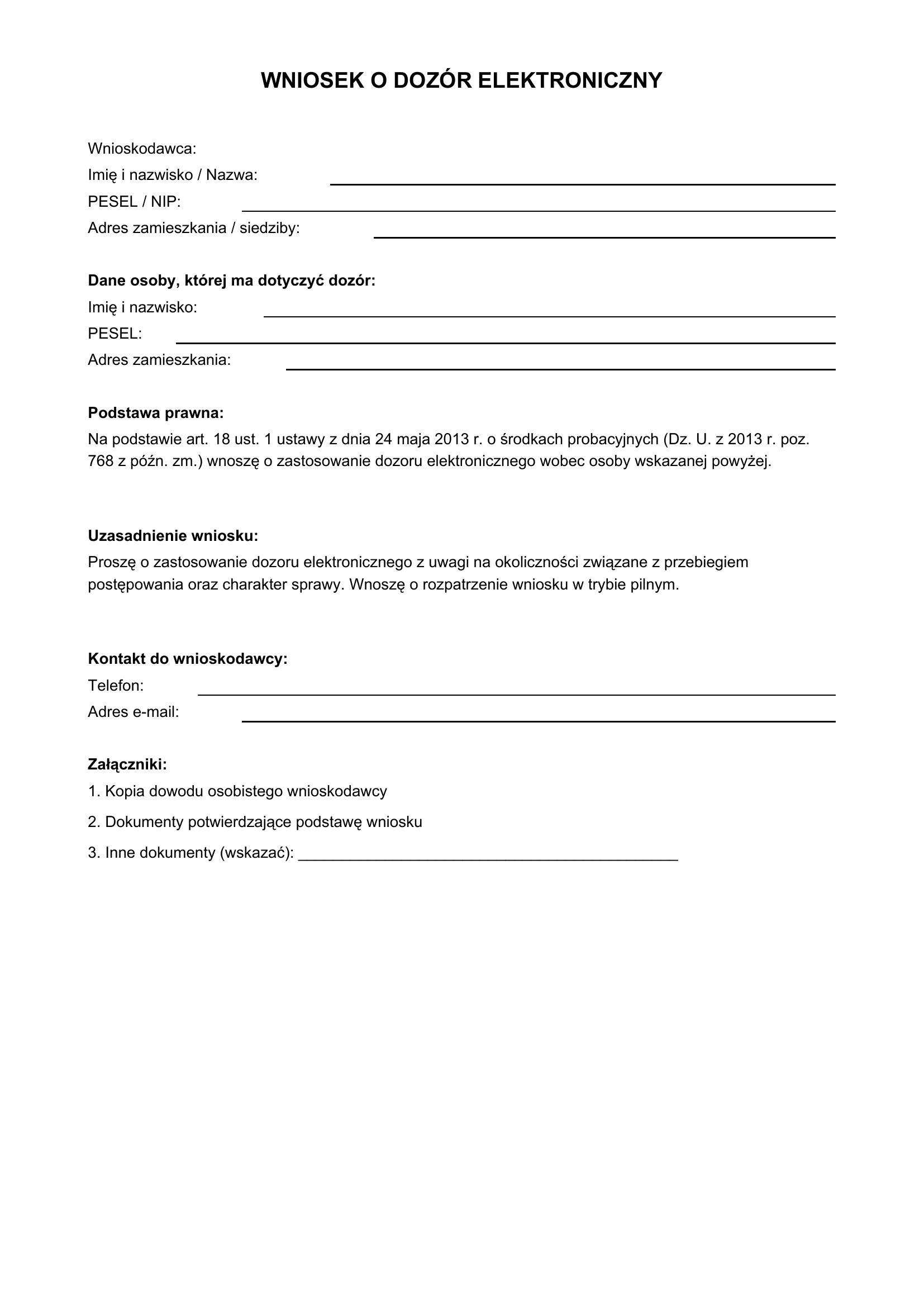 Wniosek O Dozór Elektroniczny