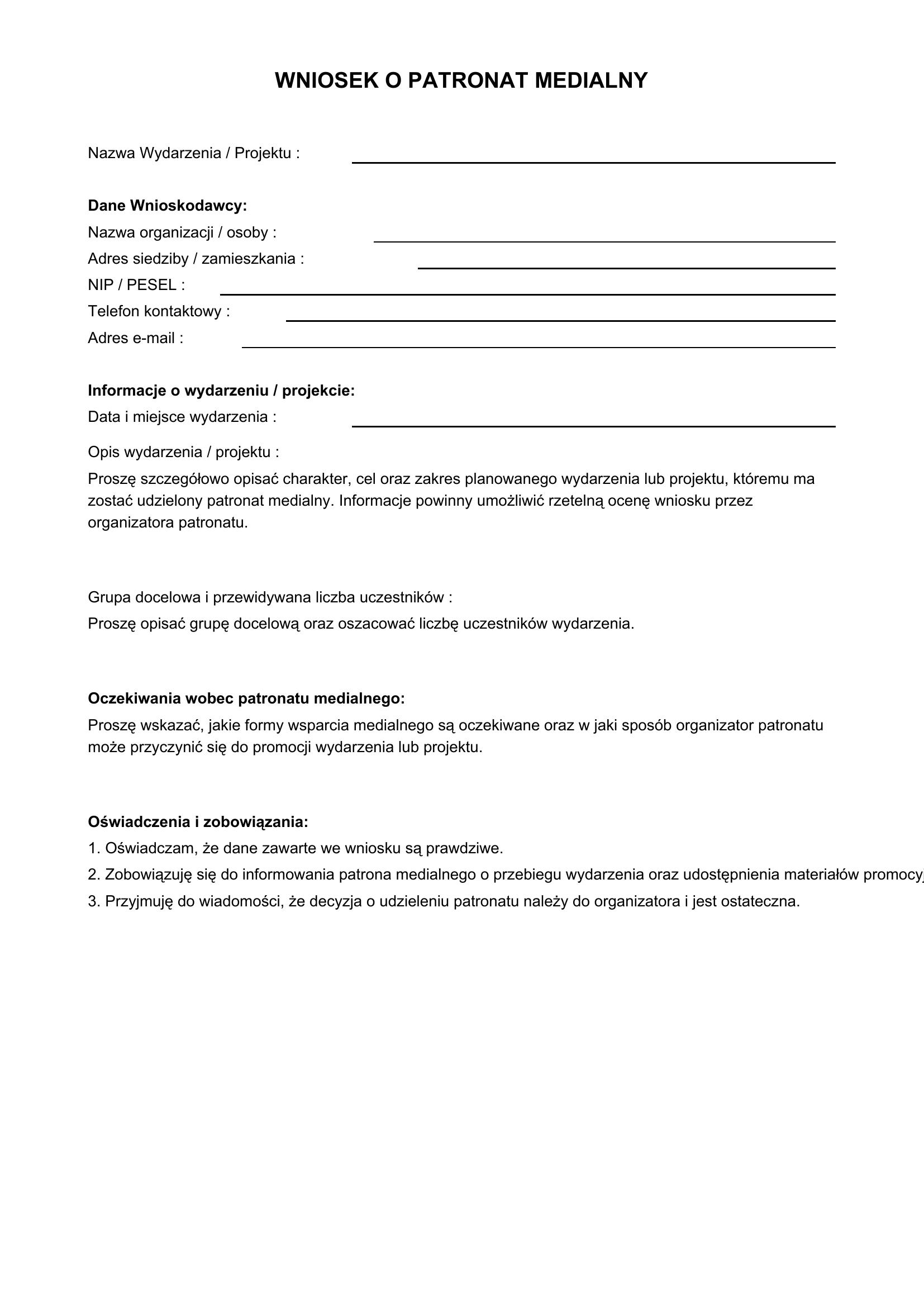 Wniosek O Patronat Medialny Wzór