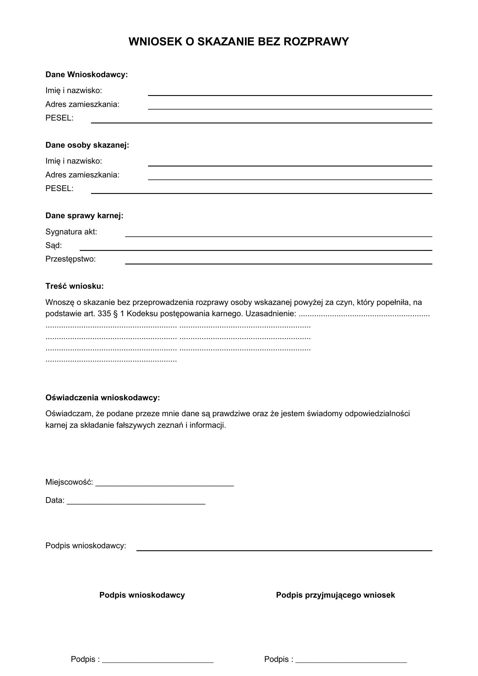 Wniosek O Skazanie Bez Rozprawy Wzór