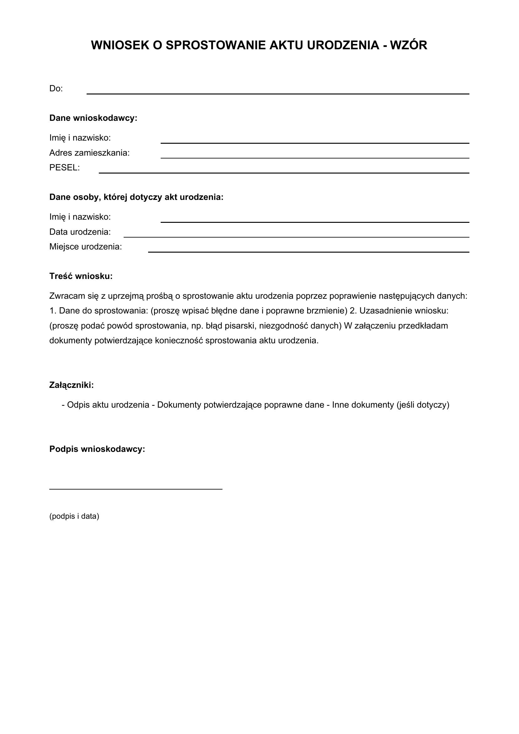 Wniosek O Sprostowanie Aktu Urodzenia Wzór