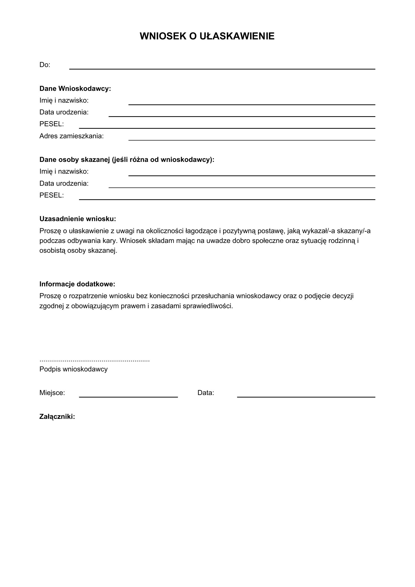 Wniosek O Ułaskawienie Wzór