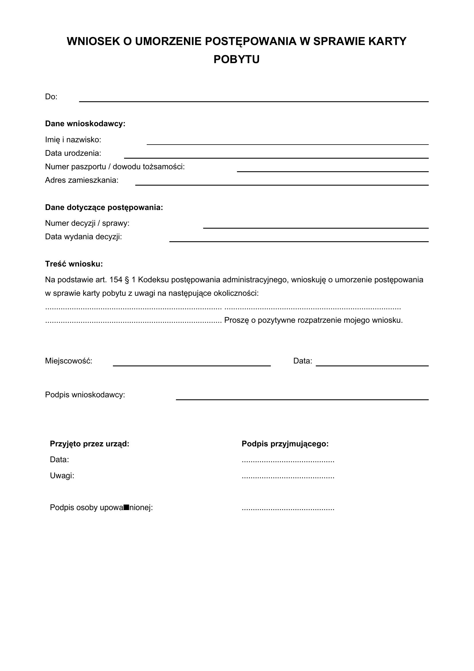 Wniosek O Umorzenie Postępowania Karta Pobytu Wzór