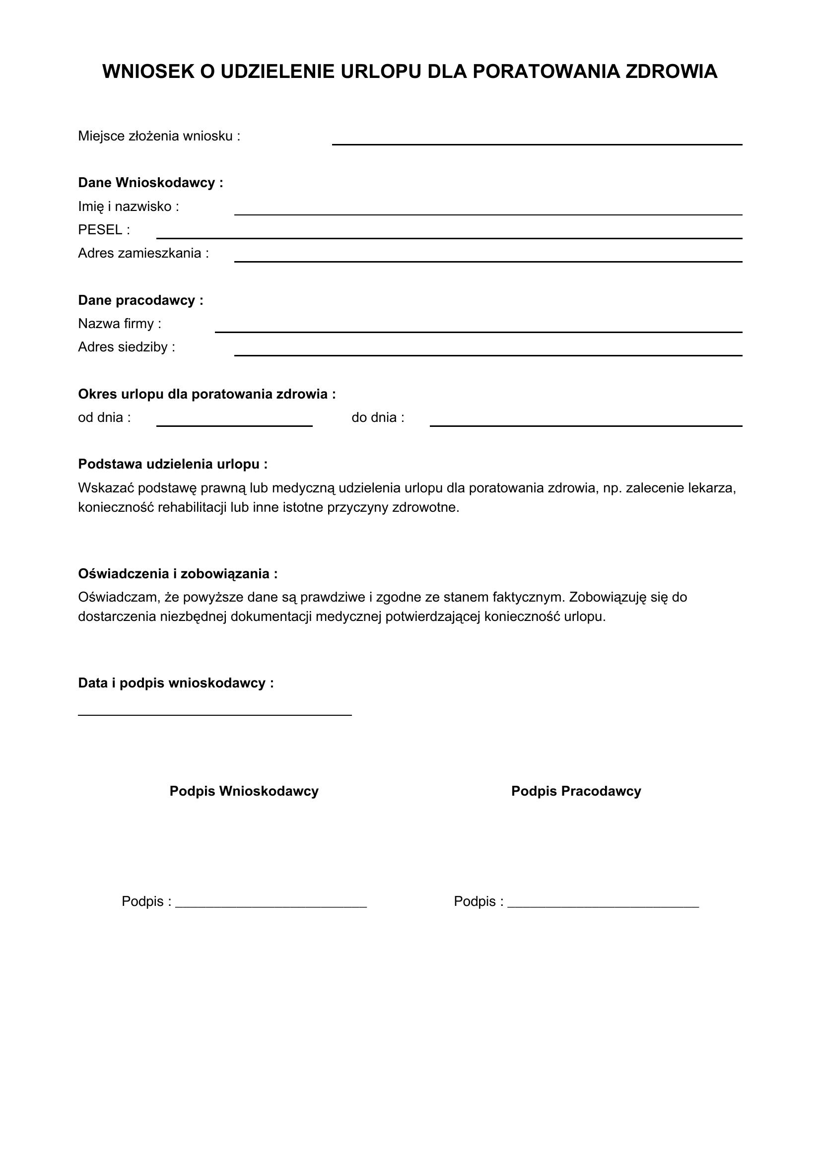 Wniosek O Urlop Dla Poratowania Zdrowia