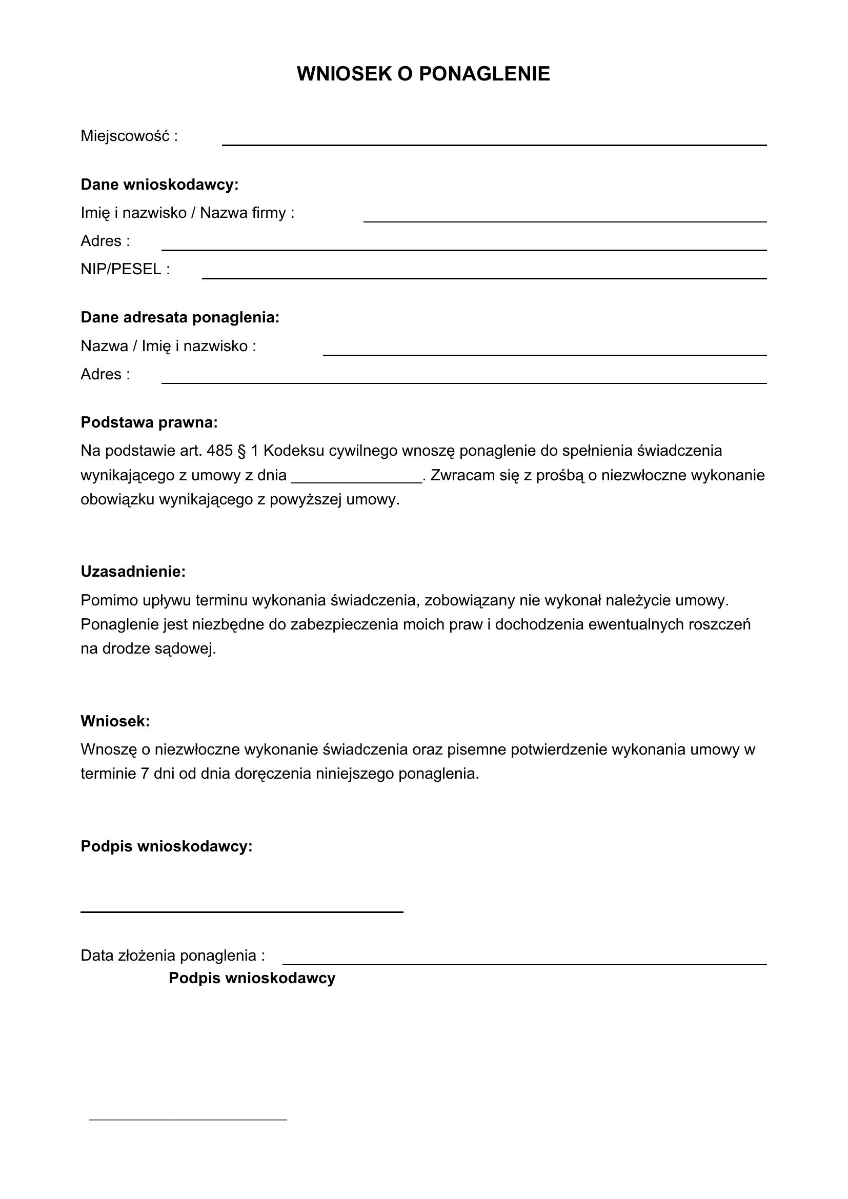 Wniosek Ponaglenie Wzór