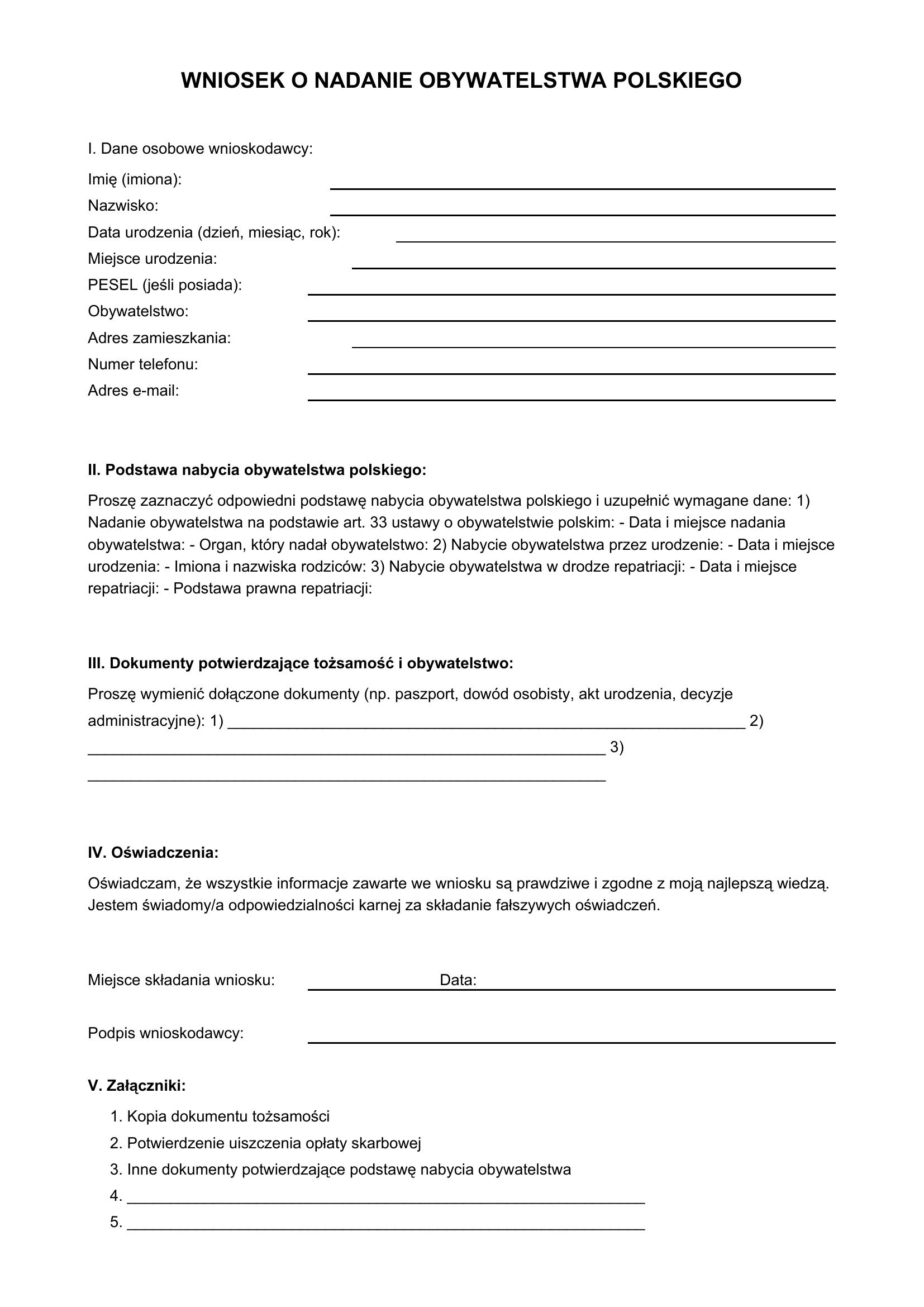 Wzór Wypełnionego Wniosku O Nadanie Obywatelstwa Polskiego